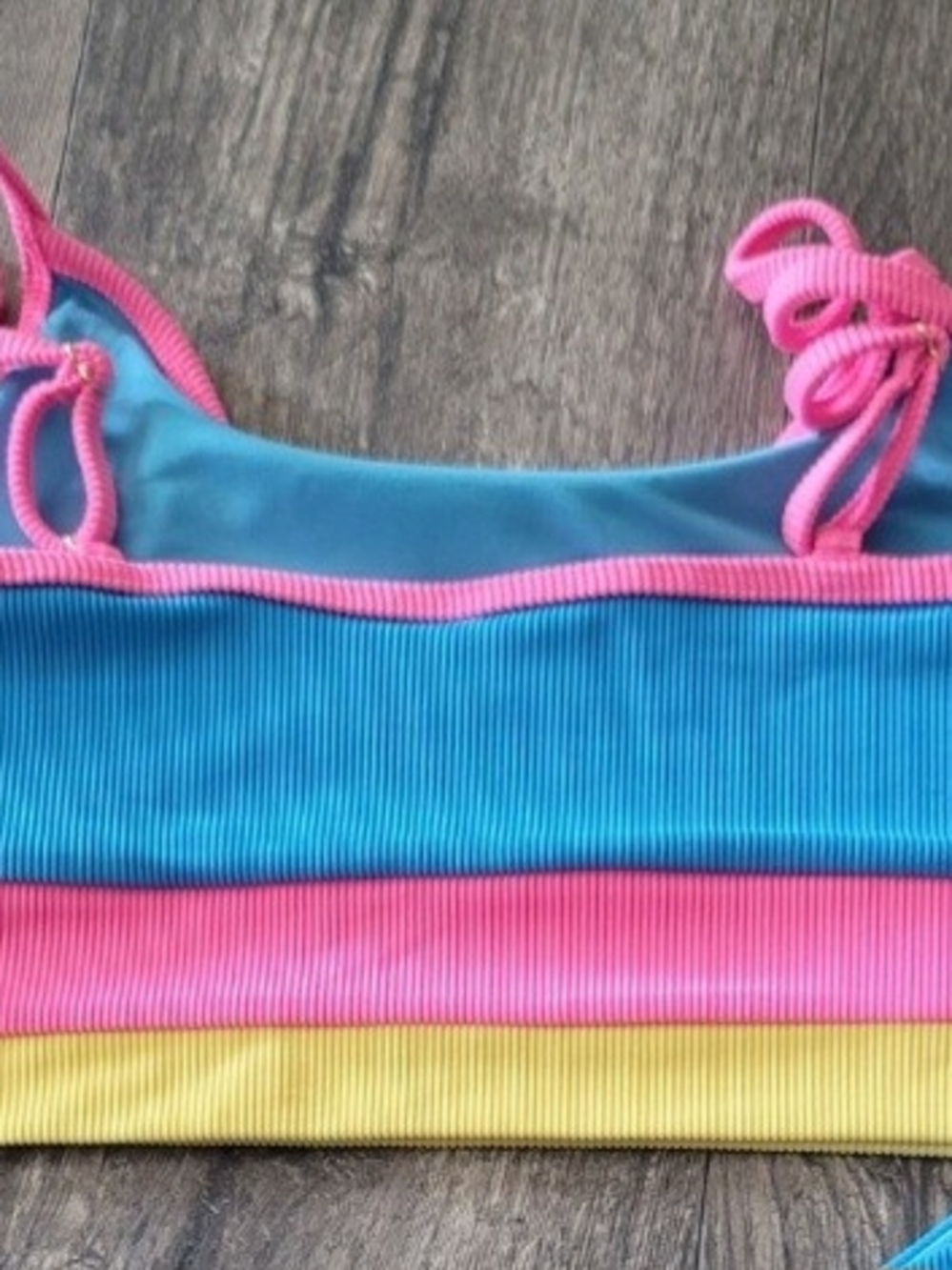 Beach Riot Blue Pink Yellow Ribbed Colorblock Bralette - Picture 7 of 7